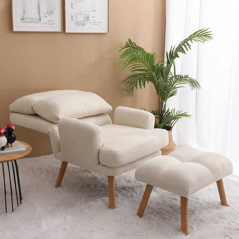 Fauteuil d'appoint en tissu avec pouf