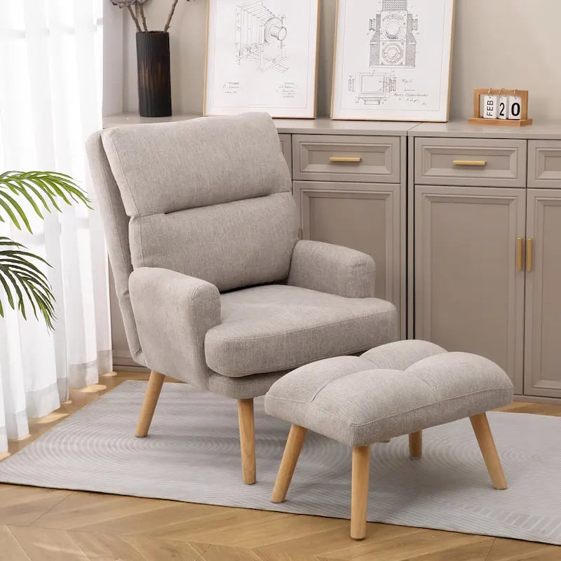 Fauteuil d'appoint en tissu avec pouf