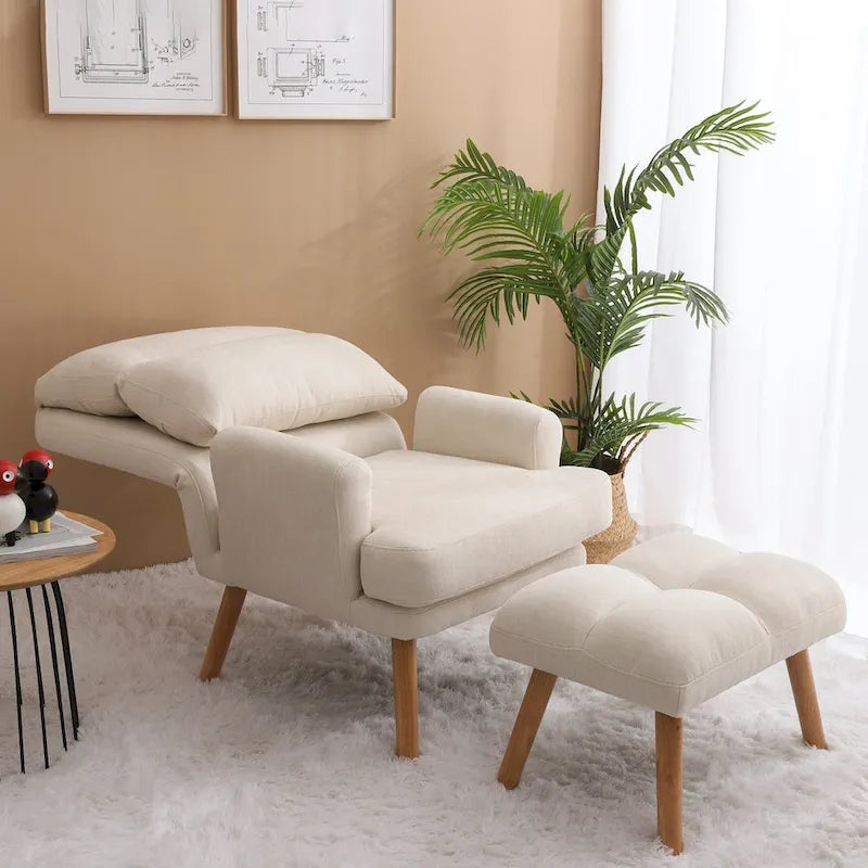 Fauteuil d'appoint en tissu avec pouf