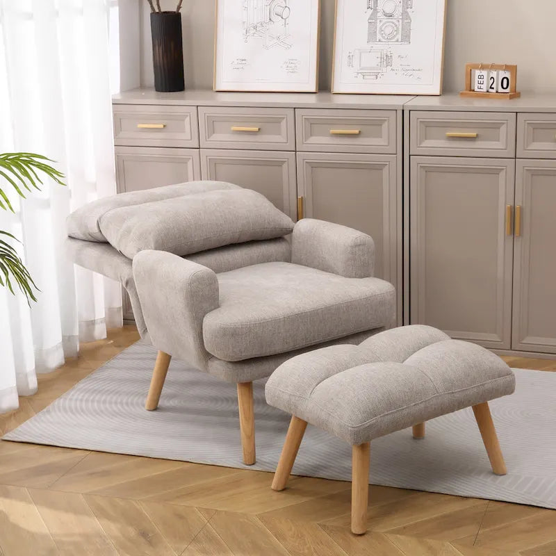 Fauteuil d'appoint en tissu avec pouf