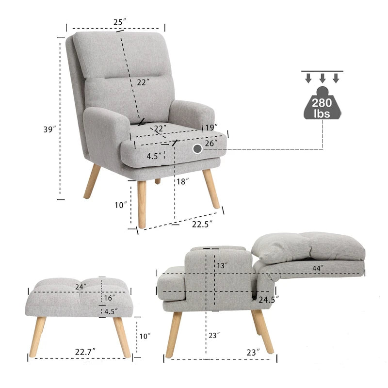 Fauteuil d'appoint en tissu avec pouf