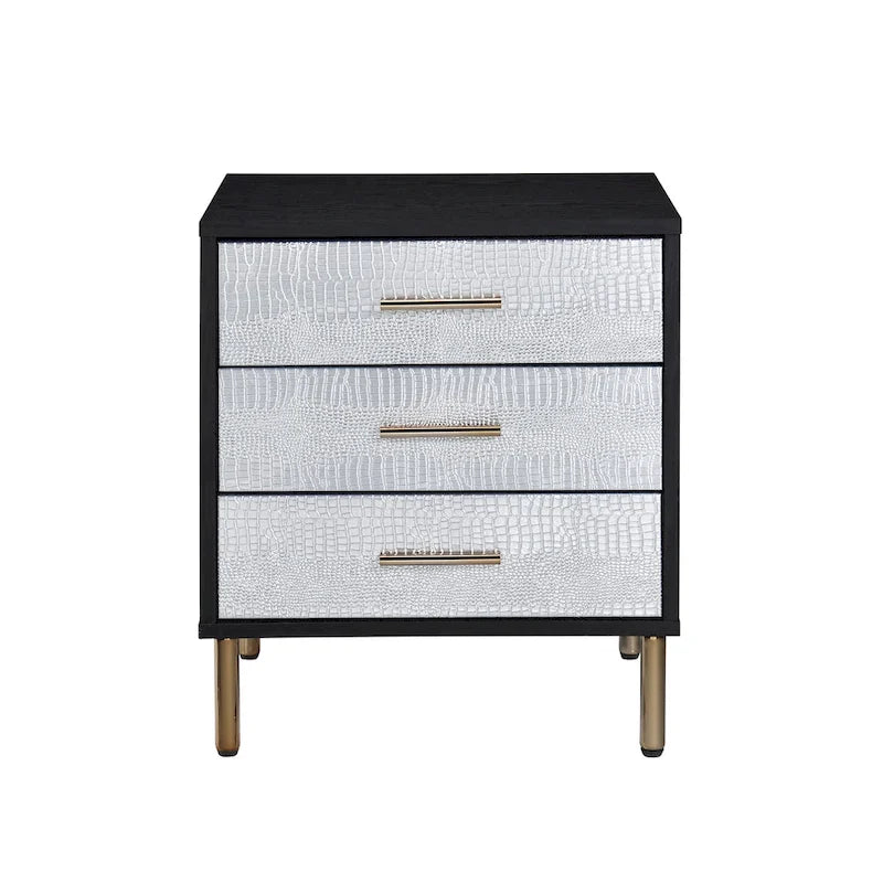 Table de chevet Myles, Blanc, finition champagne et or