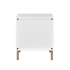 Table de chevet Myles, Blanc, finition champagne et or