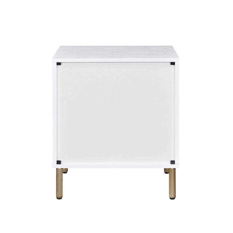 Table de chevet Myles, Blanc, finition champagne et or