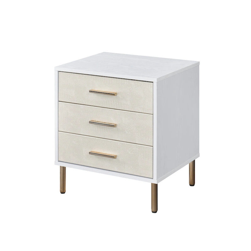 Table de chevet Myles, Blanc, finition champagne et or