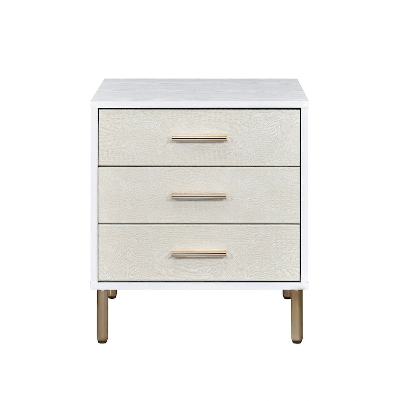 Table de chevet Myles, Blanc, finition champagne et or