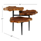 Table d'appoint à 3 niveaux faite à la main en bois de teck avec bord brut et base noire - Marron - 36L x 34P x 24H