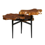 Table d'appoint à 3 niveaux faite à la main en bois de teck avec bord brut et base noire - Marron - 36L x 34P x 24H