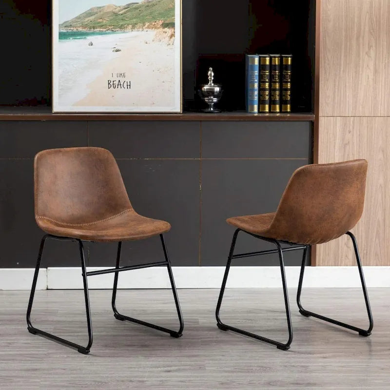 Chaises de salle à manger sans accoudoirs en similicuir avec structure en métal UC-13BRN (2 pièces)