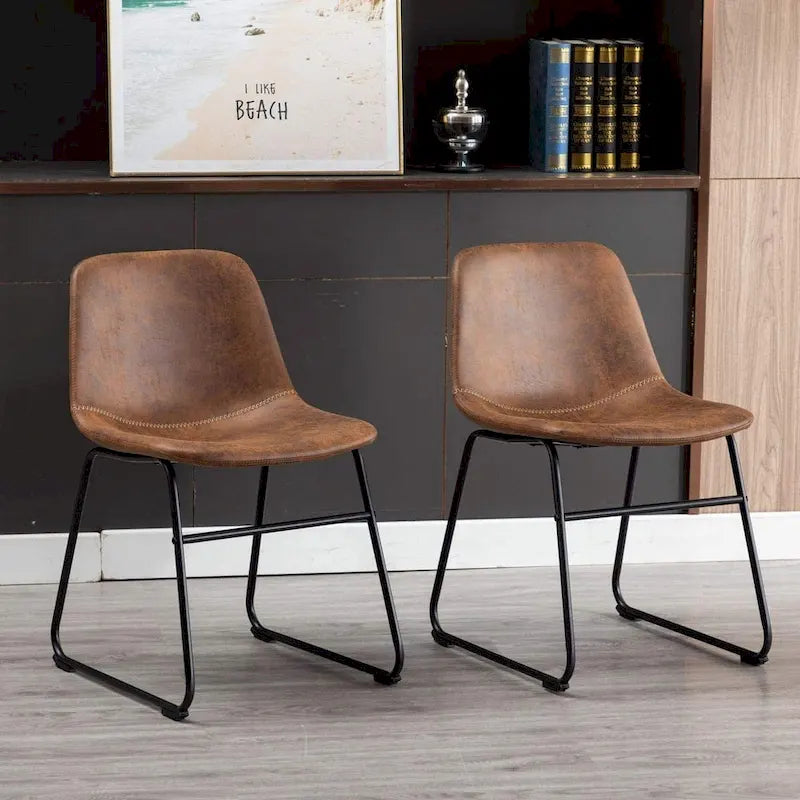 Chaises de salle à manger sans accoudoirs en similicuir avec structure en métal UC-13BRN (2 pièces)