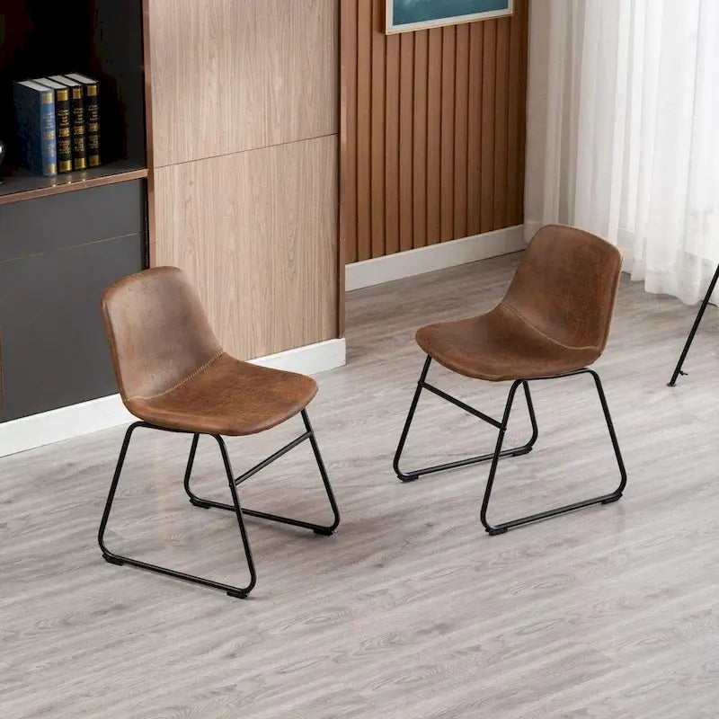Chaises de salle à manger sans accoudoirs en similicuir avec structure en métal UC-13BRN (2 pièces)