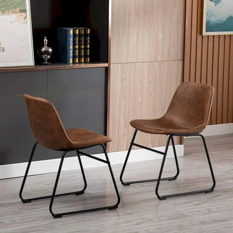 Chaises de salle à manger sans accoudoirs en similicuir avec structure en métal UC-13BRN (2 pièces)