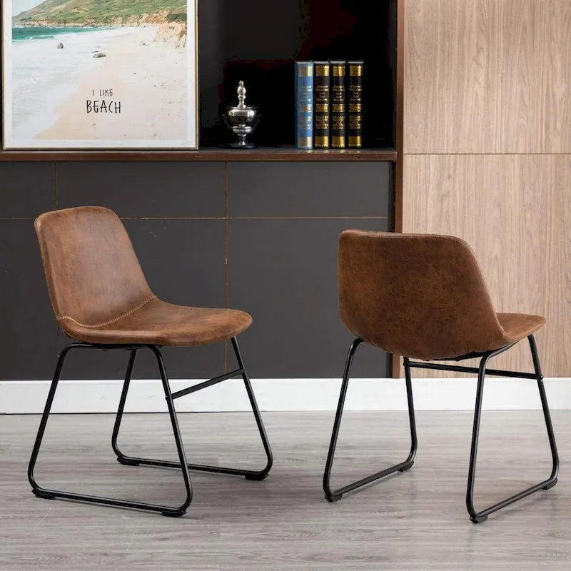 Chaises de salle à manger sans accoudoirs en similicuir avec structure en métal UC-13BRN (2 pièces)