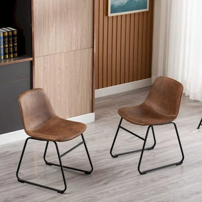 Chaises de salle à manger sans accoudoirs en similicuir avec structure en métal UC-13BRN (2 pièces)
