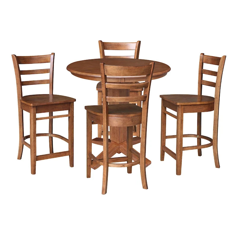 Table à manger de 91 cm de hauteur comptoir en bois massif avec 4 tabourets