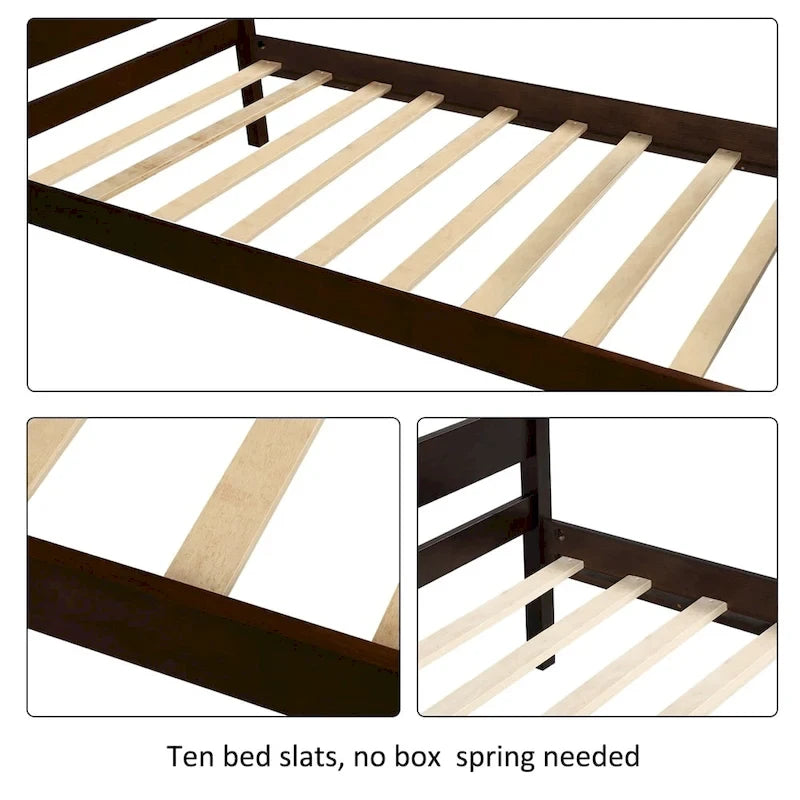 Lit plateforme en bois avec tête de lit