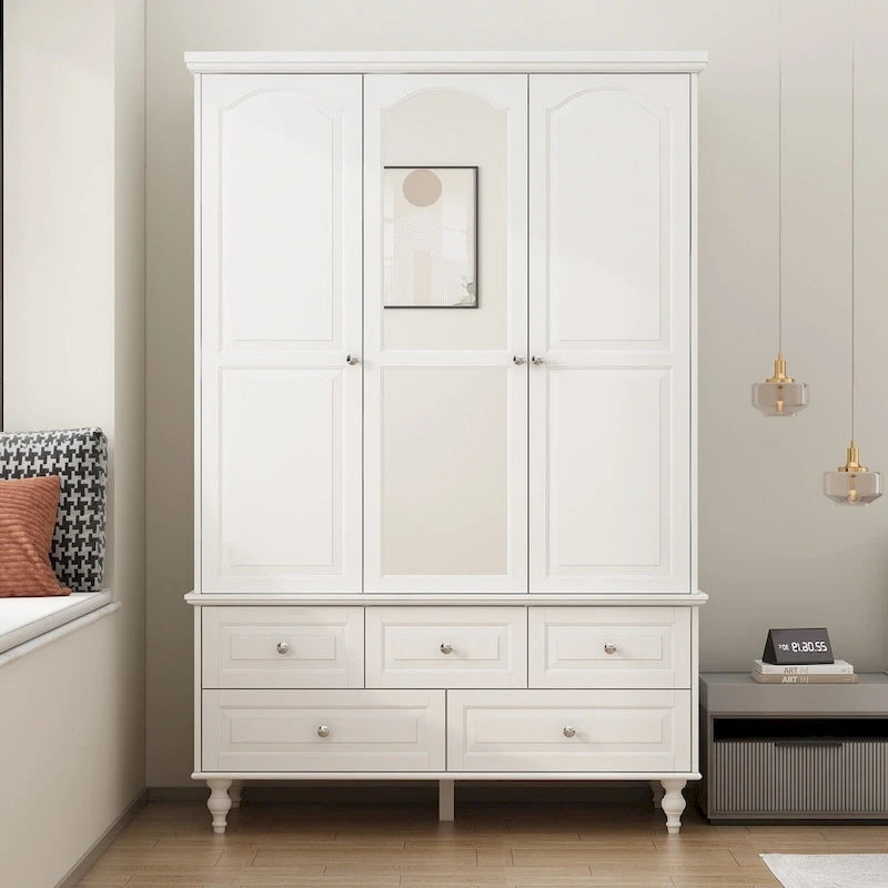 Armoires penderies blanches laquées de 180 cm de haut avec portes miroir