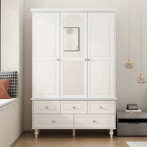 Armoires penderies blanches laquées de 180 cm de haut avec portes miroir