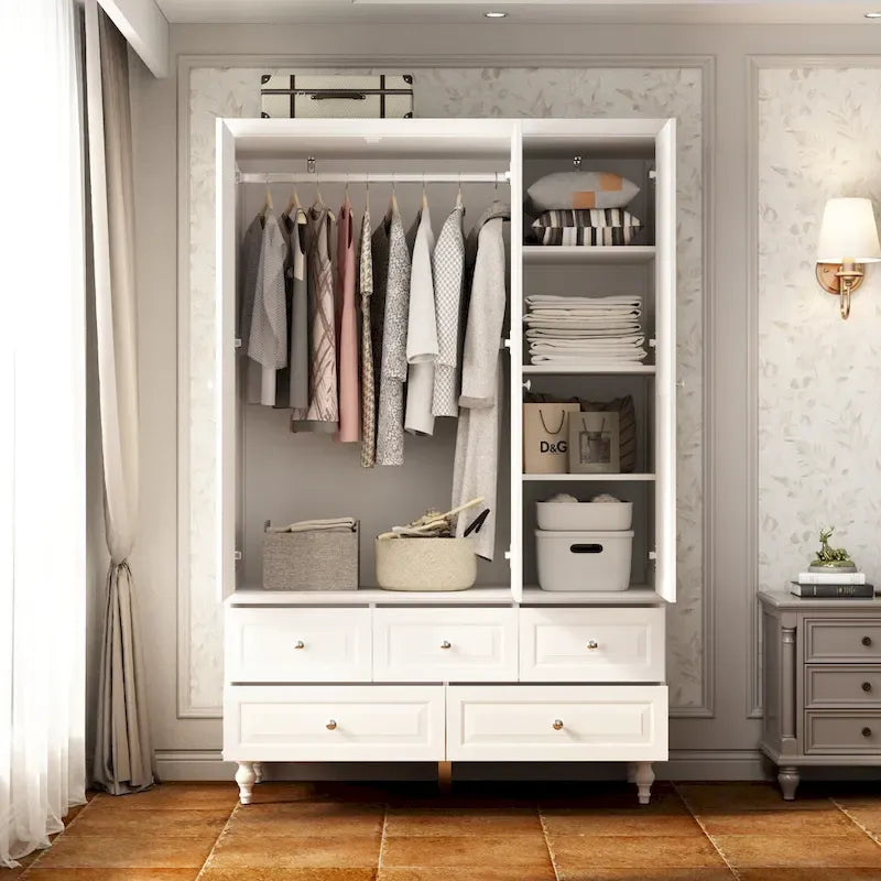 Armoires penderies blanches laquées de 180 cm de haut avec portes miroir