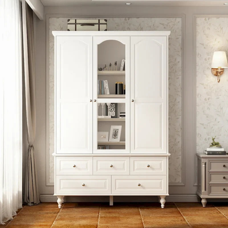 Armoires penderies blanches laquées de 180 cm de haut avec portes miroir