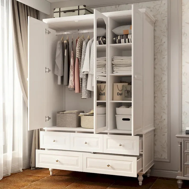 Armoires penderies blanches laquées de 180 cm de haut avec portes miroir