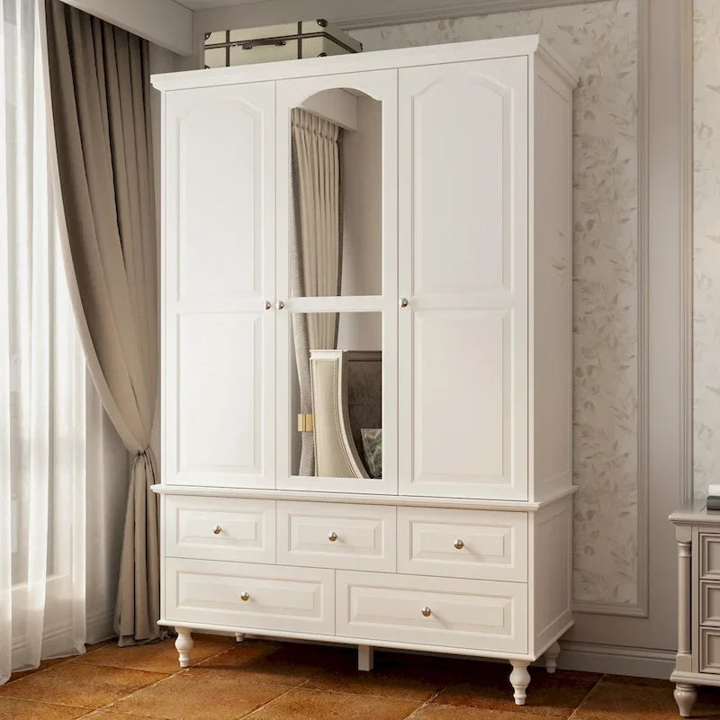 Armoires penderies blanches laquées de 180 cm de haut avec portes miroir