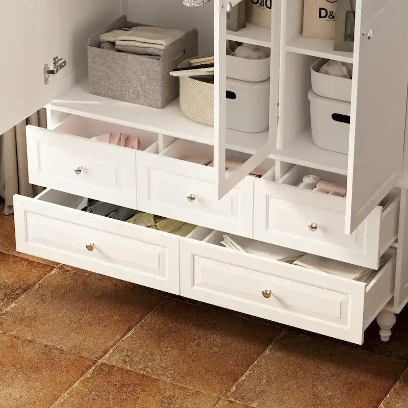 Armoires penderies blanches laquées de 180 cm de haut avec portes miroir