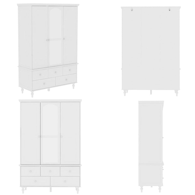 Armoires penderies blanches laquées de 180 cm de haut avec portes miroir