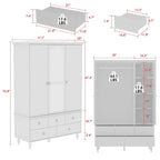 Armoires penderies blanches laquées de 180 cm de haut avec portes miroir