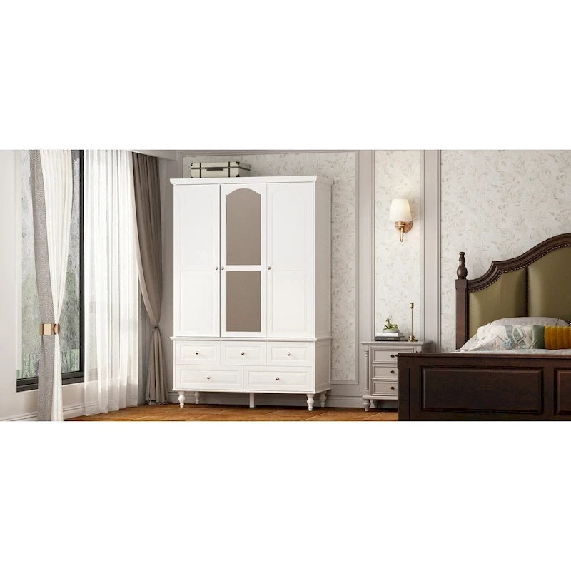 Armoires penderies blanches laquées de 180 cm de haut avec portes miroir