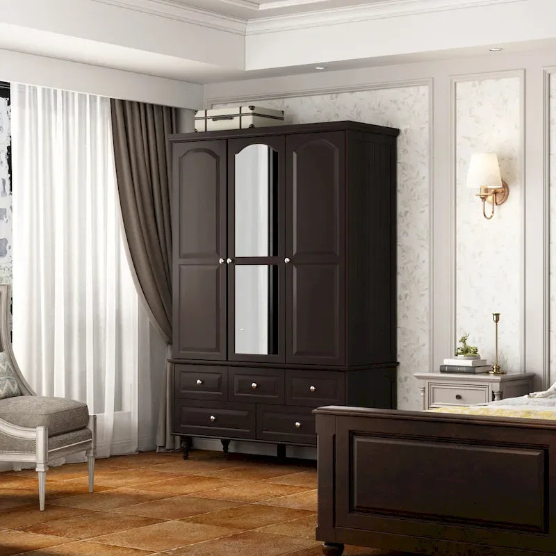Armoires penderies blanches laquées de 180 cm de haut avec portes miroir