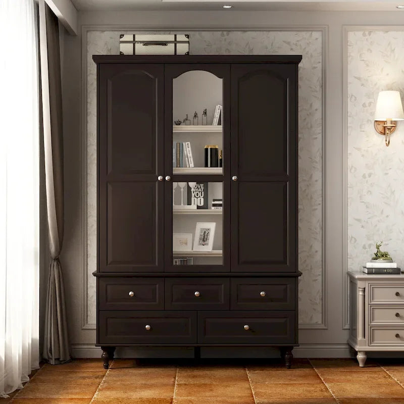 Armoires penderies blanches laquées de 180 cm de haut avec portes miroir