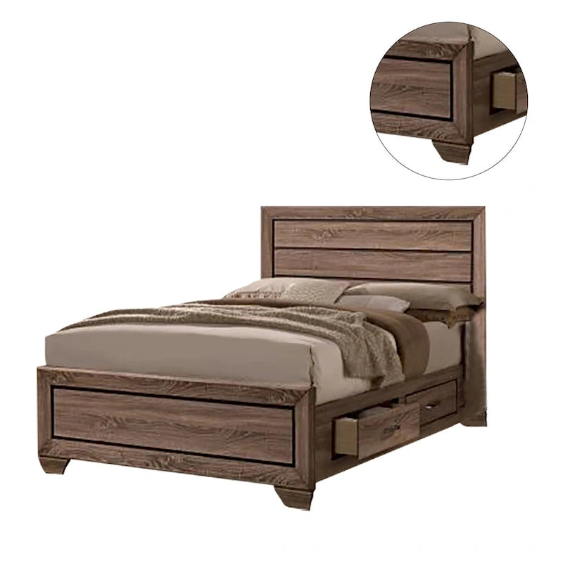 Lit en bois taupe délavé