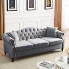 [Vidéo] Canapé Chesterfield 79 en Velours Gris pour Salon, Canapé 3 Places Capitonné avec Accoudoirs Ronds et Clous pour Salo