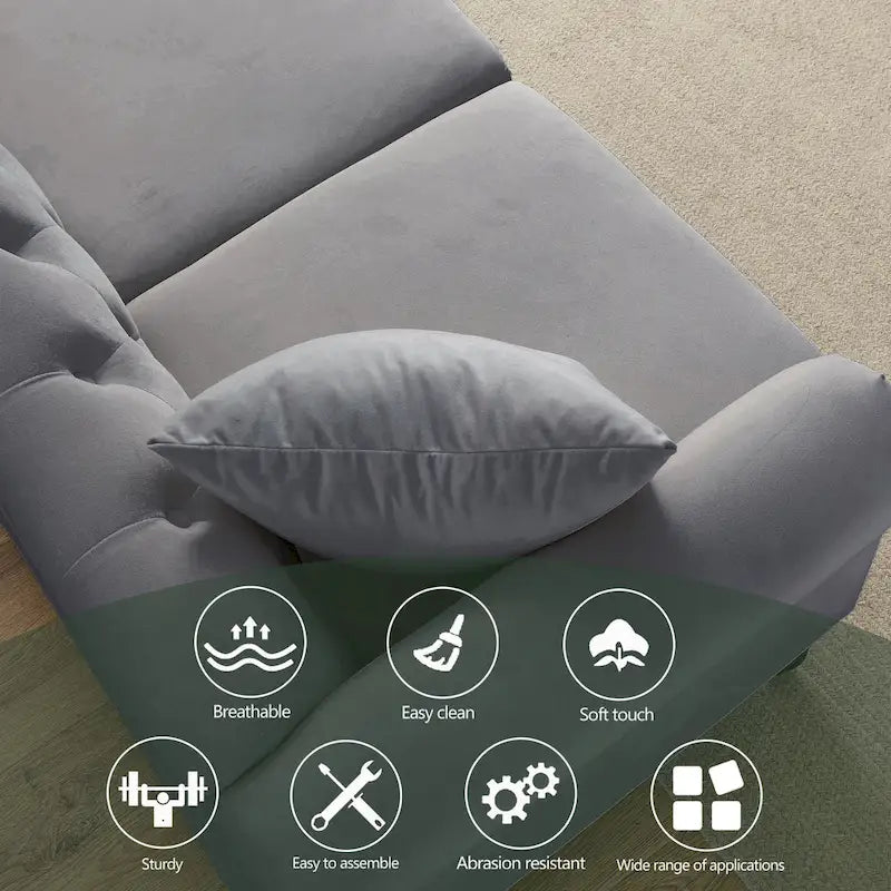 [Vidéo] Canapé Chesterfield 79 en Velours Gris pour Salon, Canapé 3 Places Capitonné avec Accoudoirs Ronds et Clous pour Salo