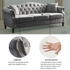 [Vidéo] Canapé Chesterfield 79 en Velours Gris pour Salon, Canapé 3 Places Capitonné avec Accoudoirs Ronds et Clous pour Salo