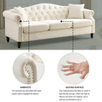 [Vidéo] Canapé Chesterfield 79 en Velours Gris pour Salon, Canapé 3 Places Capitonné avec Accoudoirs Ronds et Clous pour Salo