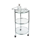 Desserte roulante circulaire en verre trempé – 15,25 x 16,75 x 29,75