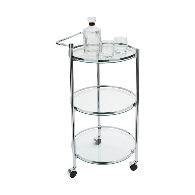 Desserte roulante circulaire en verre trempé – 15,25 x 16,75 x 29,75