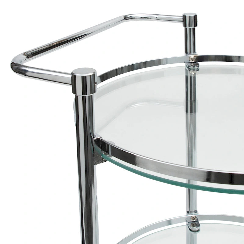 Desserte roulante circulaire en verre trempé – 15,25 x 16,75 x 29,75