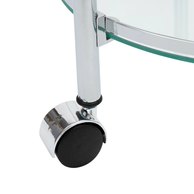 Desserte roulante circulaire en verre trempé – 15,25 x 16,75 x 29,75