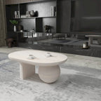 Table basse de 38 pouces, plateau oblong en bois de manguier avec pied boule moderne
