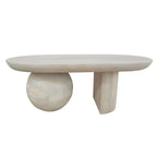 Table basse de 38 pouces, plateau oblong en bois de manguier avec pied boule moderne