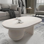 Table basse de 38 pouces, plateau oblong en bois de manguier avec pied boule moderne