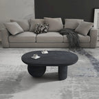 Table basse de 38 pouces, plateau oblong en bois de manguier avec pied boule moderne