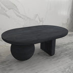 Table basse de 38 pouces, plateau oblong en bois de manguier avec pied boule moderne