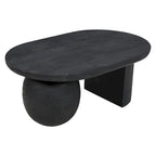 Table basse de 38 pouces, plateau oblong en bois de manguier avec pied boule moderne