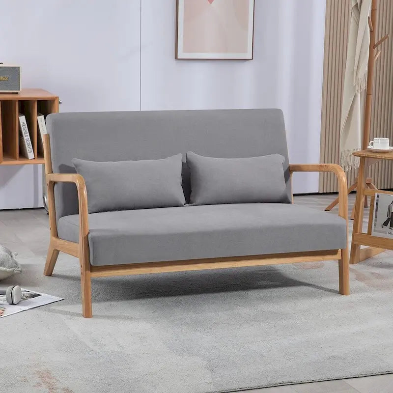 Canapé d'appoint rembourré du milieu du siècle en bois massif pour 2 personnes