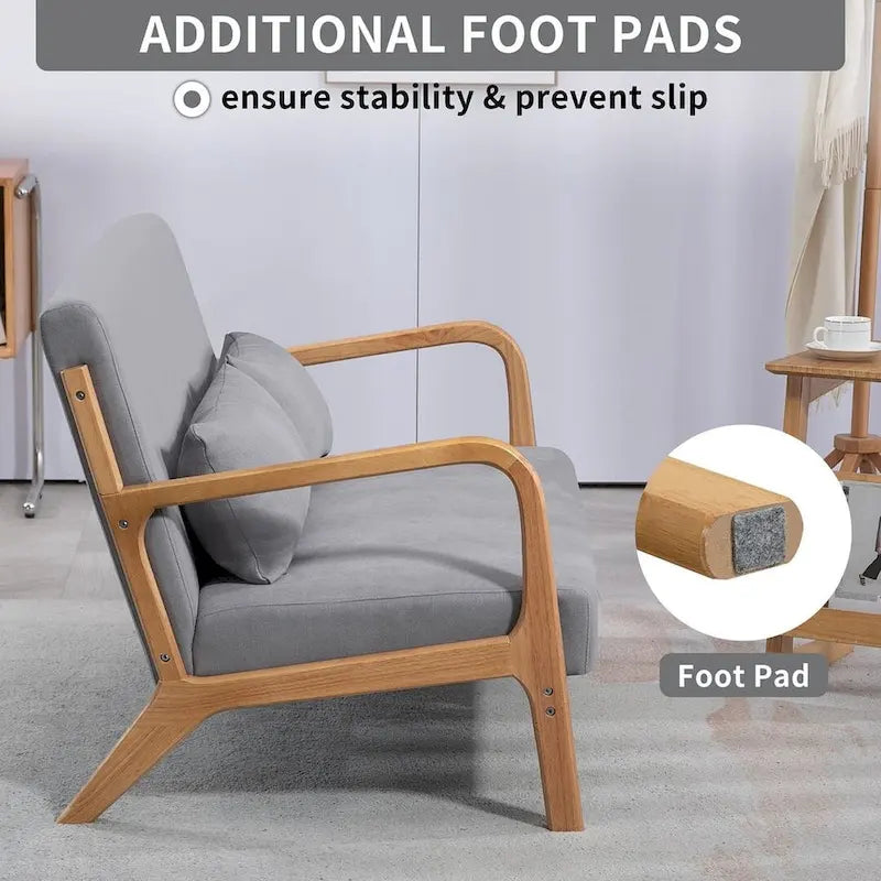 Canapé d'appoint rembourré du milieu du siècle en bois massif pour 2 personnes