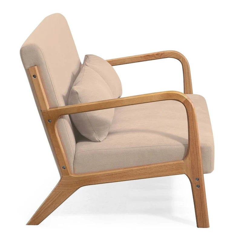Canapé d'appoint rembourré du milieu du siècle en bois massif pour 2 personnes